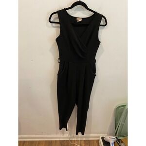 Fashion Magazine Womens Black Surplice V-Neck Sleeveless Tapered Jumpsuit Size M